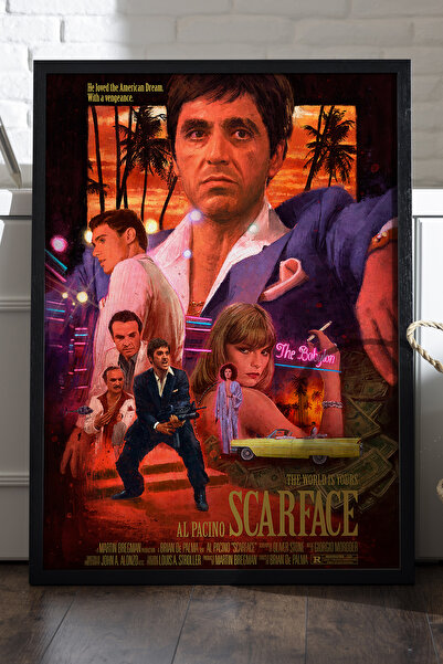 Duvarda Scarface crni drveni poster u ramu, filmska zidna umetnost