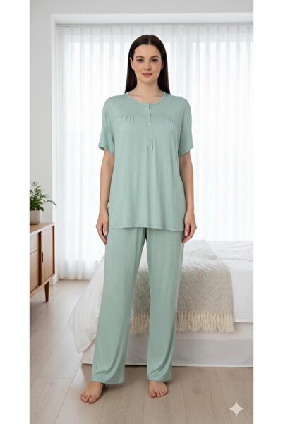 İpek Women's Short Sleeve Plus Size Solid Color Pajama Set