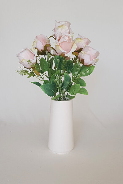 adresiburasi Artificial Flower in Concrete Vase 7 Branches Luxury Rose Bouquet