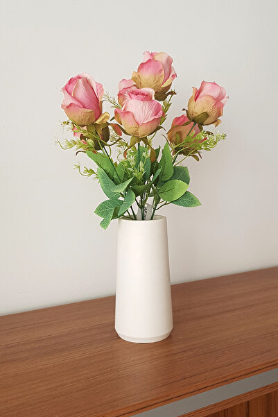 adresiburasi Artificial Flower in Concrete Vase 7 Branches Luxury Rose Bouquet