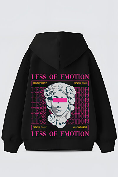 FUWEAR Hanorac negru supradimensionat unisex, cu imprimeu sculptural „Less Of...