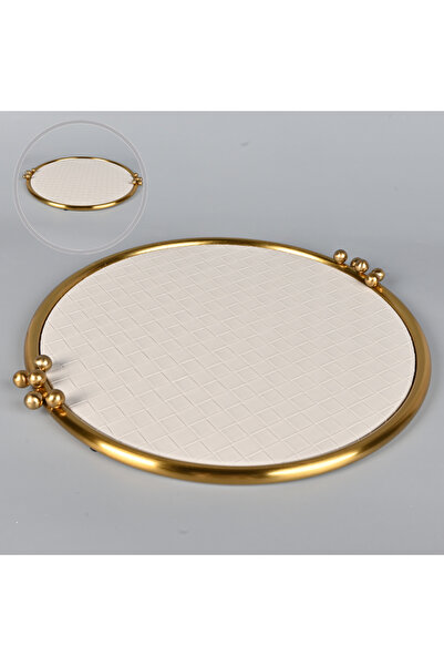 Generic Round Serving Tray Light Gray Leather 43 cm