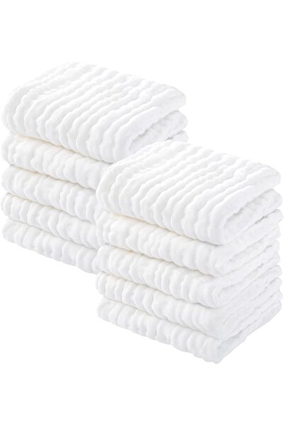 YOOFOSS مناشف وجه للأطفال مصنوعة من قطن الموسلين 100%، عبوة من 10 قطع، مقاس 12 × 12 بوصة، ناعمة وماصة.