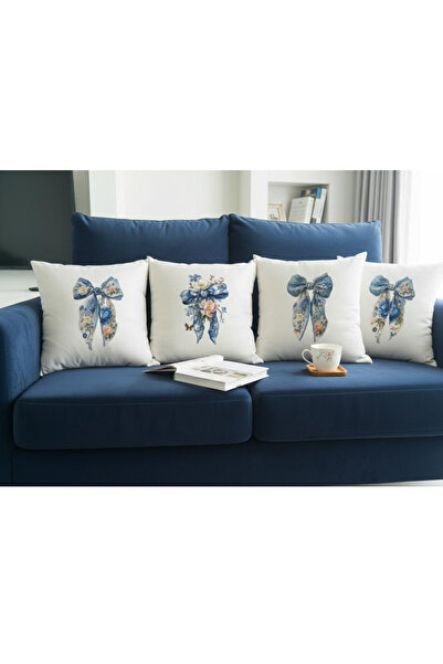cuboo home Vintage Ribbon Digital Printed Gift Set of 4 Throw Pillow Pillowcases 43X43Cm