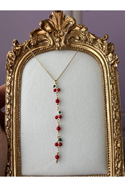 LİNDORA TAKI Kiraz Figürlü Gold Çelik Zincir Kolye - Minimal Kadın Takı