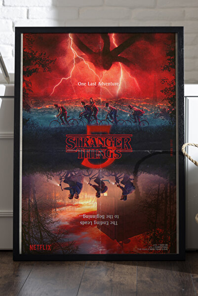 Duvarda Stranger Things Siyah Ahşap Çerçeveli Poster, Dizi Duvar Tablosu