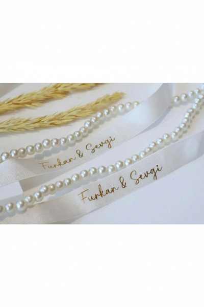 hemdemhediyelik Dökülen Incili Krem Renk Söz & Nişan Kişiye Özel Yüzük Kurdelesi