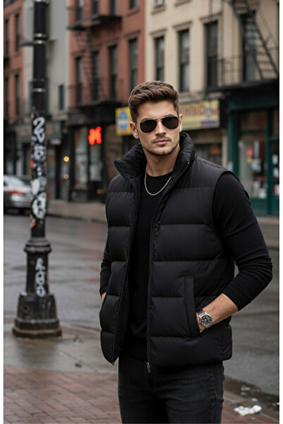 rota 360 Ανδρικό μαύρο φουσκωτό γιλέκο |   Κανονική εφαρμογή, ψηλός λαιμός , ...