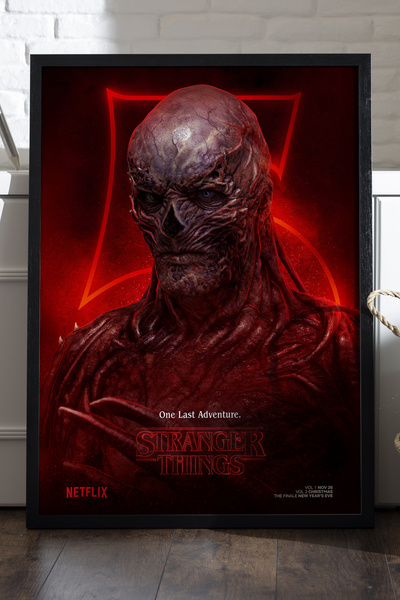 Duvarda Stranger Things Siyah Ahşap Çerçeveli Poster, Dizi Duvar Tablosu