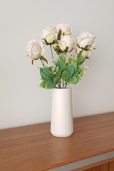 adresiburasi Artificial Flower in Concrete Vase 7 Branches Luxury Rose Bouquet