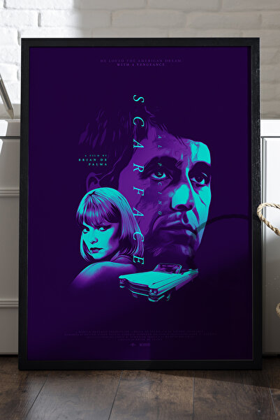 Duvarda Scarface crni drveni poster u ramu, filmska zidna umetnost