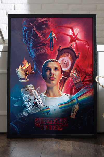 Duvarda Stranger Things crni drveni poster u ramu, zidna umetnost iz TV serije