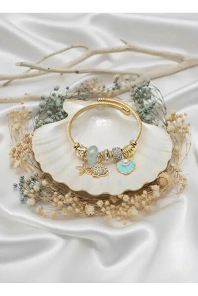 Dorvina 316L Tarnish Free Steel Wire Wrap Bracelet Zircon Stone Gold Color Blue Starfish Charm Bracelet