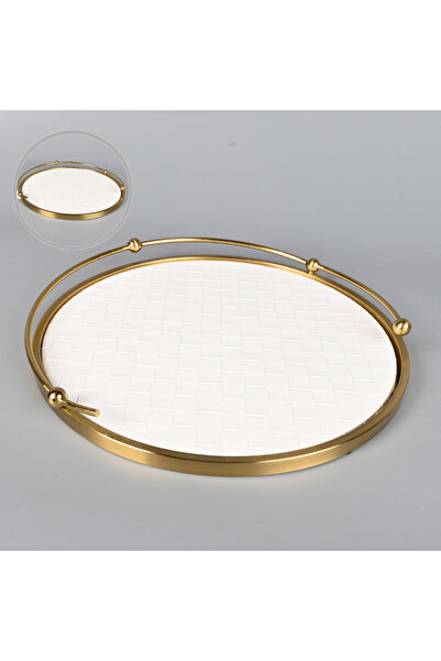 Generic Round Serving Tray 37 cm - Off White with Copper Steel Frame