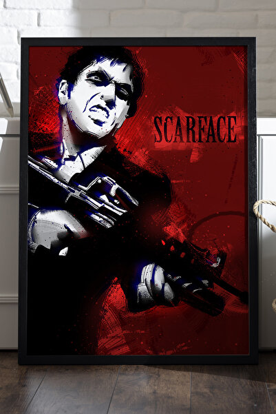 Duvarda Αφίσα Scarface με μαύρο ξύλινο πλαίσιο, ζωγραφική τοίχου ταινιών