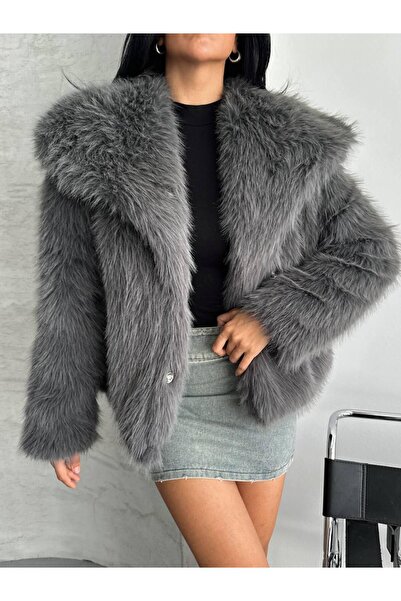 Lunea Womens فرو ناعم ذو ملمس ناعم مبطن باللون الرمادي للنساء