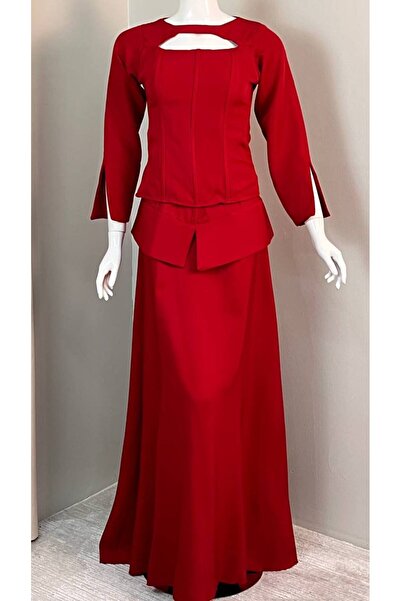 Seela Product 1: Dark red formal skirt and blouse set