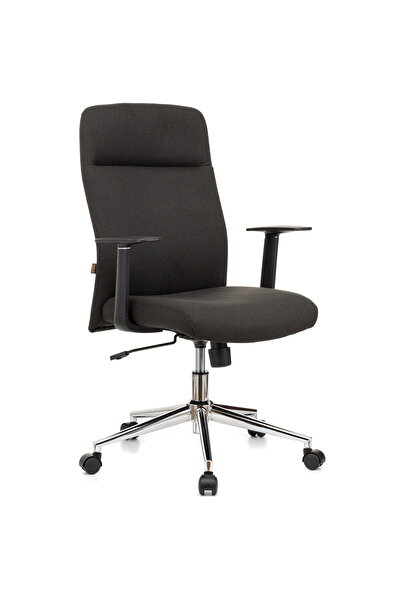 QMOBILI Scaun birou ROYAL Negru, stofa, mecanism balans, brate polipropilena, baza cromata