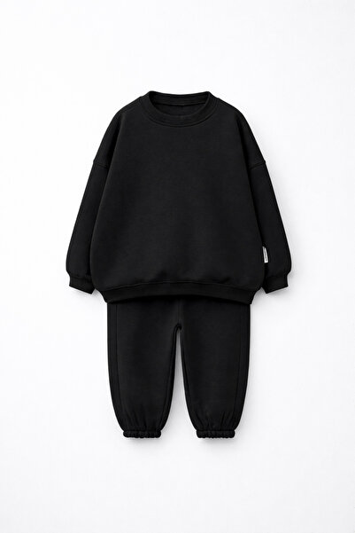 fasardi Унісекс дитячий оверсайз спортивний костюм – велосипедна комір 3 нитк...