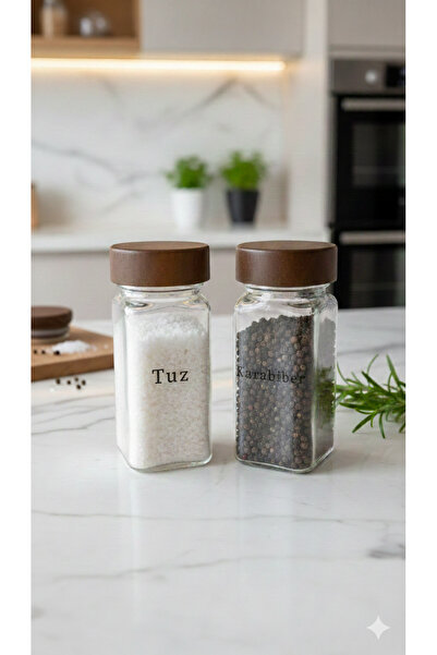 Dia Salt and Pepper Shaker Set with Acacia Lid, Salt Shaker and Pepper Shaker with Labels