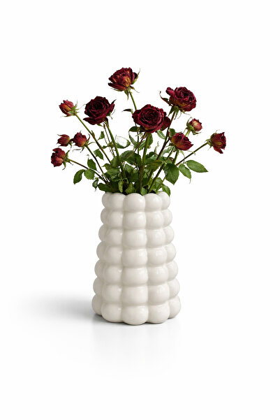 MorVilla Bubble Desenli Dekoratif Vazo | Modern & Şık Beyaz