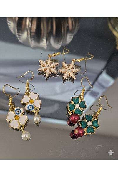 Pinkimaj New Year's Earrings Clover Luck New Year Christmas Glass Pearl Earrings Red Green Handmade Boutique Earrings