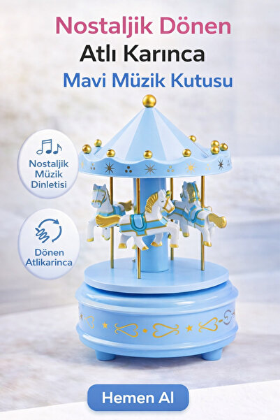 EVENT Nostaljik Dönen Atlı Karınca Müzik Kutusu Dekoratif Şık Müzik Kutusu