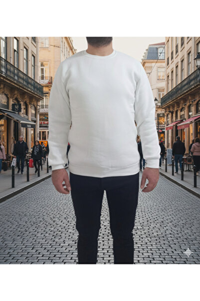 Erkek 3 İplik Sweatshirt Oversize Beyaz