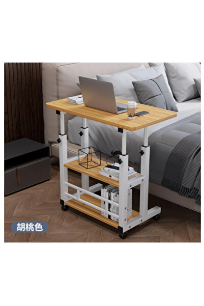 LAOBAN Desk Adjustable Height End Table with Wheels and Storage Shelves for Sofa Couch
