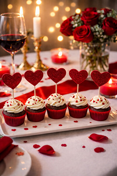 MİRAY FLOWERS HEDİYELİK 6 adet Kalp kürdan Eva simli kırmızı Sevgililer günü ...