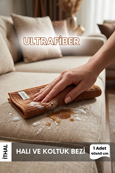 Ellesill İthal Ultrafiber Halı ve Koltuk Silme Bezi Kahverengi Bez 40x40 cm -...