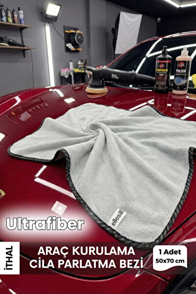 Ellesill İthal Ultrafiber Araç Kurulama Bezi ve Parlatma Cila Bezi Gri Renk B...
