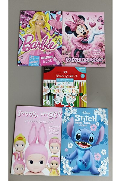 ada çanta kırtasiye 4 adet stickerli boyama kitabı ve 20'li boya kalemi (barb...