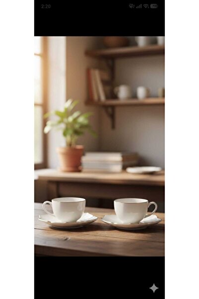 English Home Pure Poem New Bone China 4 Piece Coffee Cup Set for 2 People 90 ml White-Gold