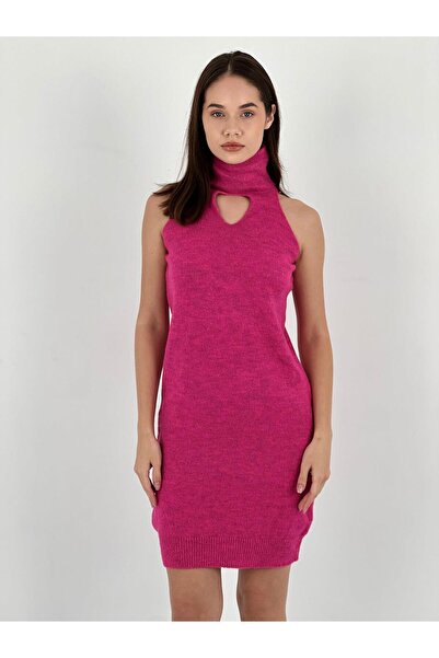 Miss Poem Women's Sleeveless Low-Cut Fuchsia Knitwear Dress