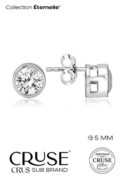 Cruse 925 Ayar Gümüş Éternelle™ 5 MM Tektaş Küpe 18 Ayar Beyaz Altın Kaplama
