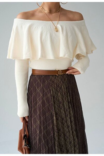 STOREBARS Modonna Yaka Omzu Açık Triko Bluz