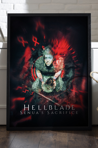Duvarda Hellblade crni drveni poster u ramu, dekorativna zidna slika za igre