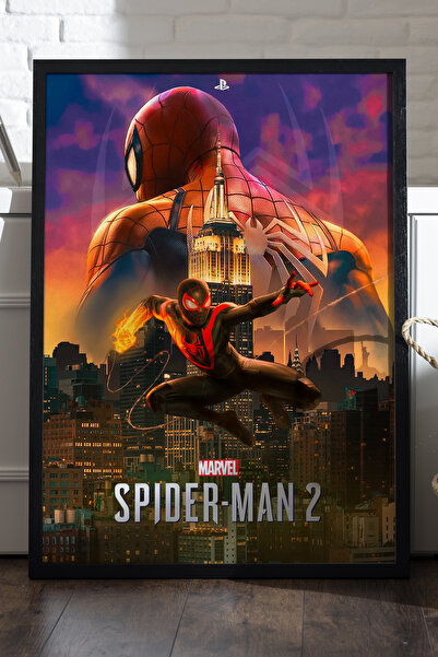 Duvarda Spider-Man 2 Siyah Ahşap Çerçeveli Poster, Dekoratif Oyun Duvar Tablosu