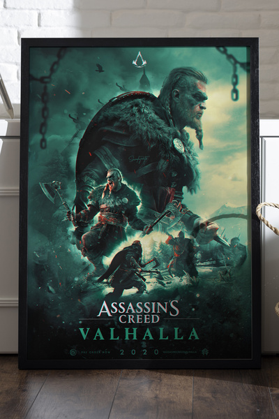 Duvarda Poster iz igre Assassin's Creed Valhalla sa crnim drvenim okvirom, de...