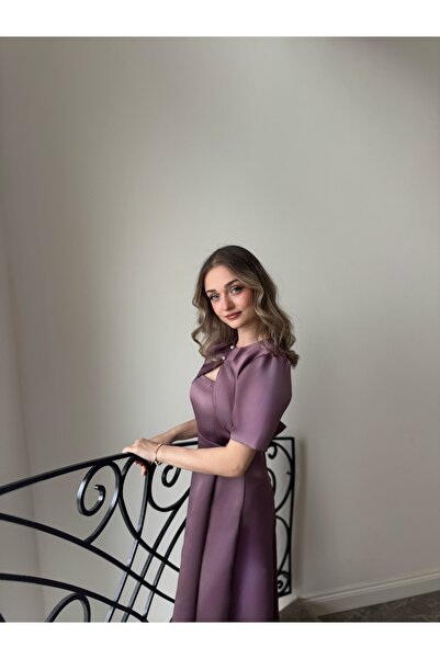 essolaria Naz Kadın Mor Bolero Detaylı İnci Düğmeli Midi Kloş Etek Kemerli Mo...