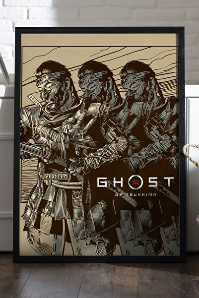 Duvarda Poster Ghost of Tsushima cu ramă din lemn negru, pictură decorativă d...