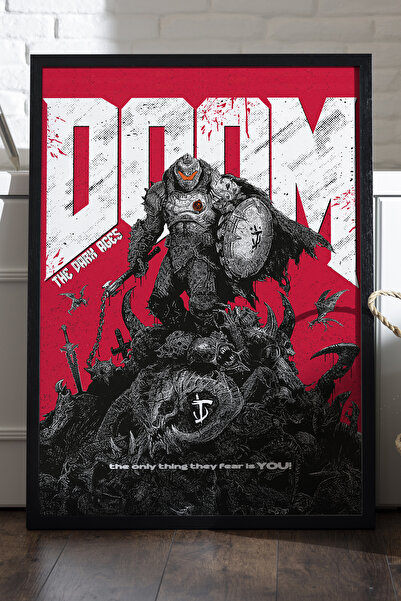 Duvarda Doom crni poster sa drvenim okvirom, dekorativna zidna slika za igre