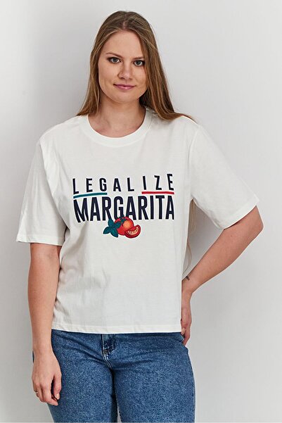 Undiz Women Crew Neck Short Sleeves Graphic Print T-shirts, Ecru