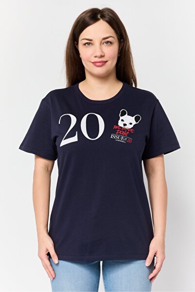 Emporio Armani Women Crew Neck Short Sleeve Graphic Print T-Shirt, Navy