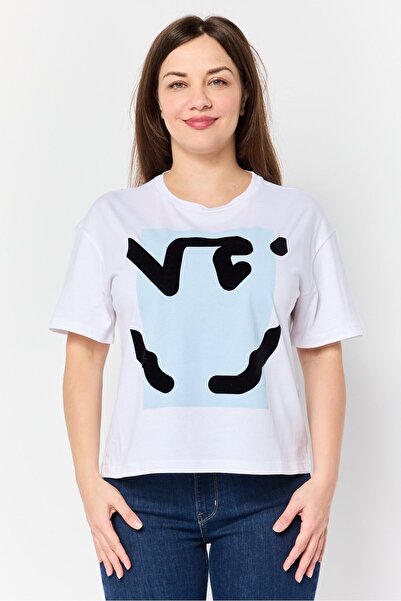 Emporio Armani Women Crew Neck Short Sleeve Textured T-Shirt, White