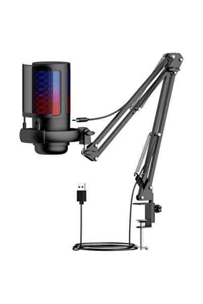 TAKHTEELA RGB Gaming USB Condenser Microphone with Boom Arm, Shock Mount, Pop Filter, Mute Button - ( Black)