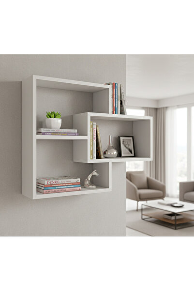 FERZA Mobilya Çok Amaçlı Beyaz MDF Modern Raf Sistemi