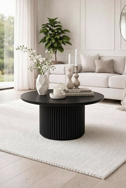 LOVİSSE HOME Polo Siyah İskandinav Bohem Modern Orta Sehpa 70 x 70 cm Suntalam