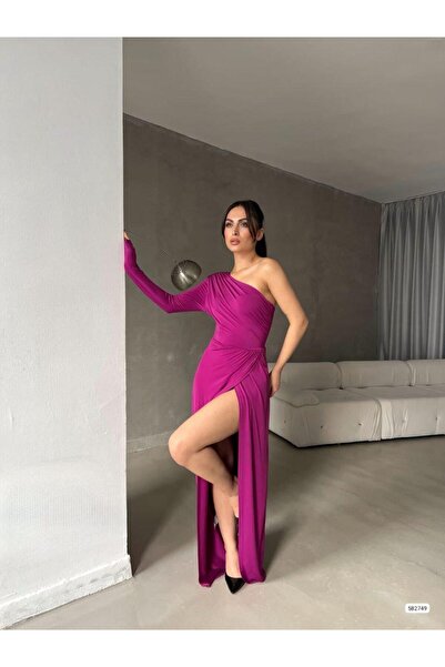 Modafeminen فستان سهرة طويل بكتف واحد 582749 فوشيا